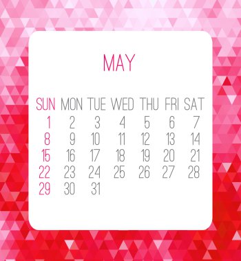 Mayıs 2016 aylık takvim