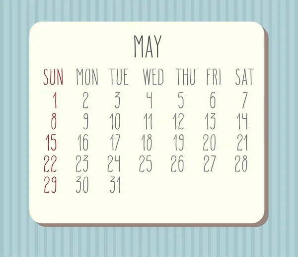 2016. május havi naptár — Stock Vector