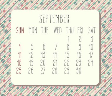 Eylül 2016 aylık takvim