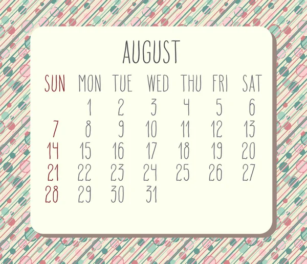 2016年 8 月カレンダー — ストックベクタ