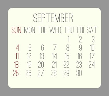 Eylül 2016 aylık takvim