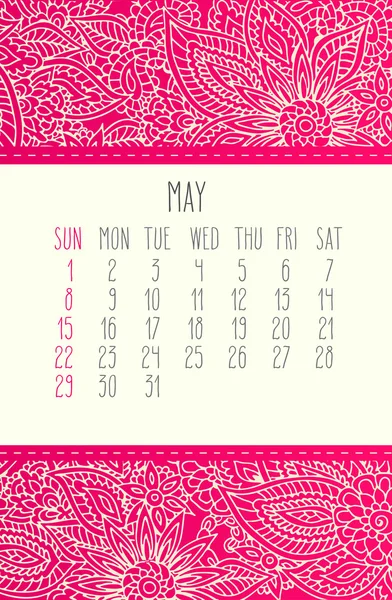 Května roku 2016 kalendář — Stockový vektor