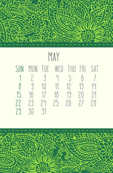 Calendario de mayo 2016 — Vector de stock