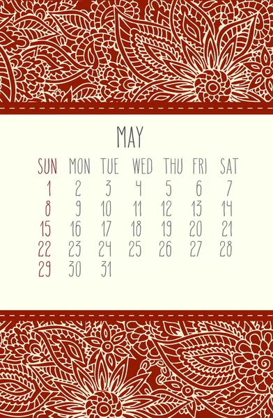 Calendario di maggio 2016 — Vettoriale Stock