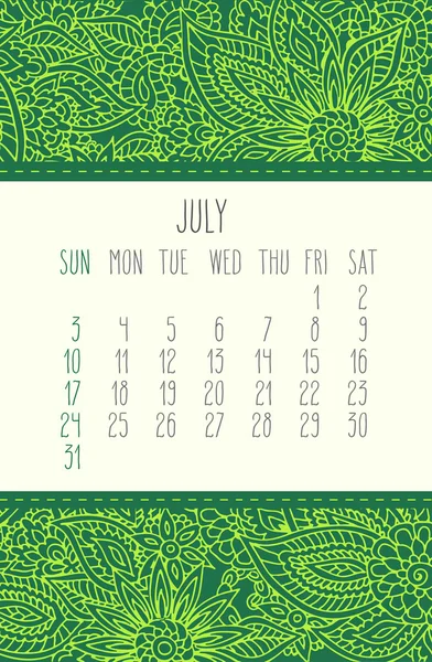2016 年 7 月カレンダー — ストックベクタ