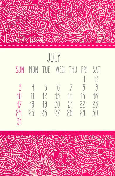 Calendario julio 2016 — Archivo Imágenes Vectoriales