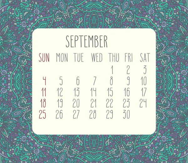 September 2016 maandkalender — Stockvector