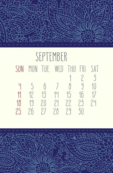September 2016 calendar — Stock Vector