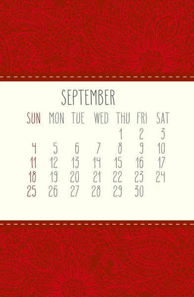 September 2016 maandkalender — Stockvector