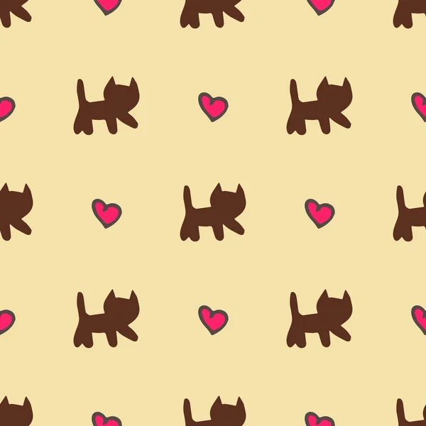 Zoete katten en harten naadloze patroon — Stockvector