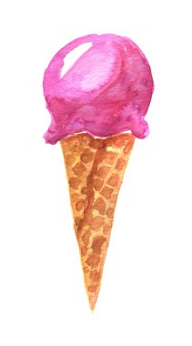 El yapımı pembe suluboya dondurma külahı beyaz arka planda izole edilmiş.