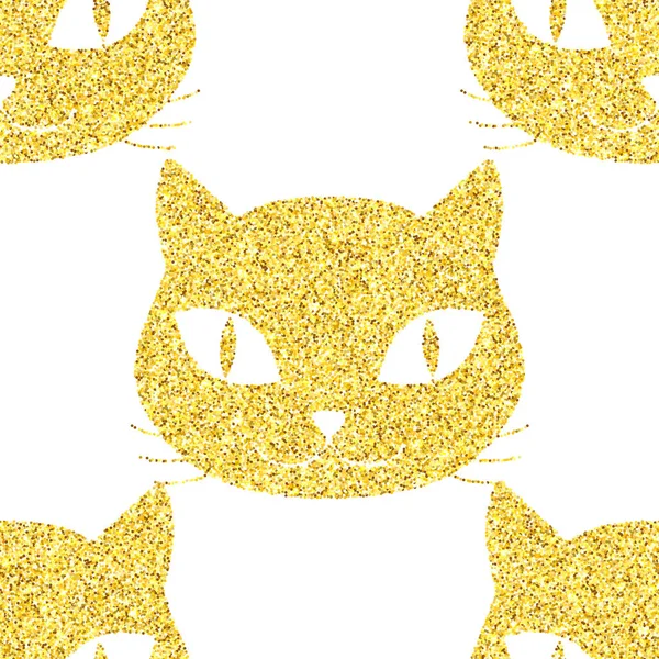 Altın Rengi Parıltılı Gülümseyen Kedi Kafası Beyaz Arka Planda Kusursuz — Stok fotoğraf