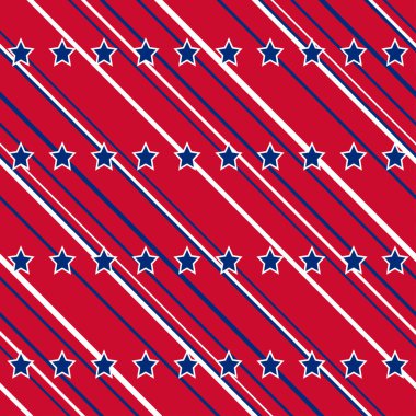 Amerikan vatansever yıldızları ve çizgileri parlak kırmızı, mavi ve beyaz desenli. Bağımsızlık günü vektör arkaplanı.