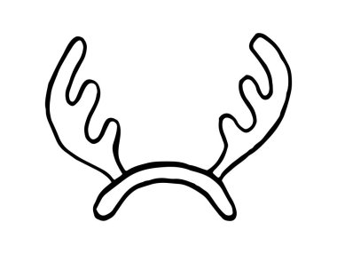 Elle çizilmiş Noel geyiği boynuzları tasarım elementi. Kış tatili tebrik kartı beyaz arka planda izole edilmiş. Vektör illüstrasyonu.