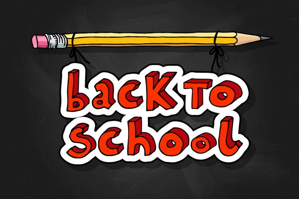 Handgetekende Doodle Terug Naar School Rode Woorden Hangend Een Potlood — Stockvector