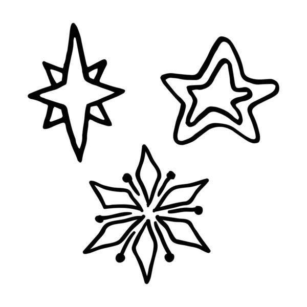 Dibujado Mano Estrellas Navidad Doodle Elementos Diseño Conjunto Vacaciones Invierno — Vector de stock