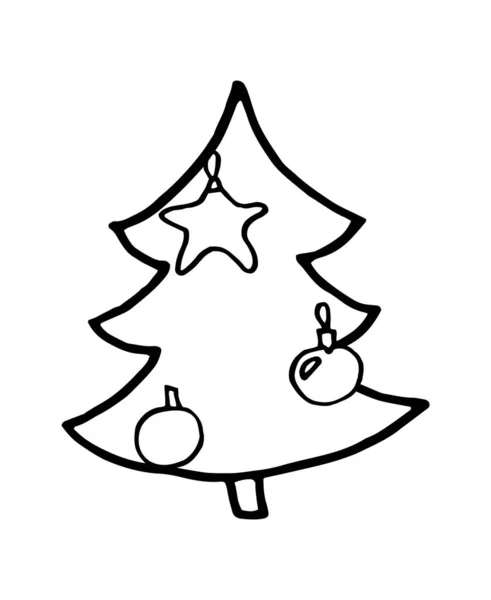 Jedle Ozdobami Ručně Kreslený Vánoční Pudl Designový Prvek Zimní Prázdniny — Stockový vektor