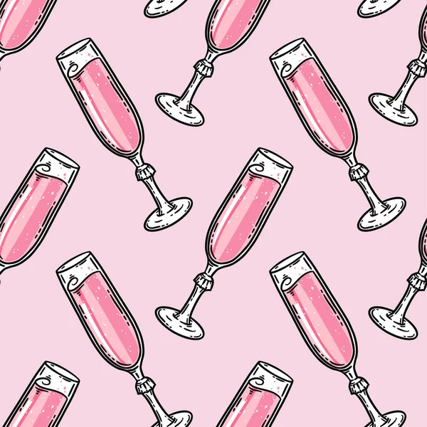 Flöte Rosa Champagnerglas Handgezeichnet Vektor Hintergrund Illustration Restaurant Alkohol Trinken — Stockvektor
