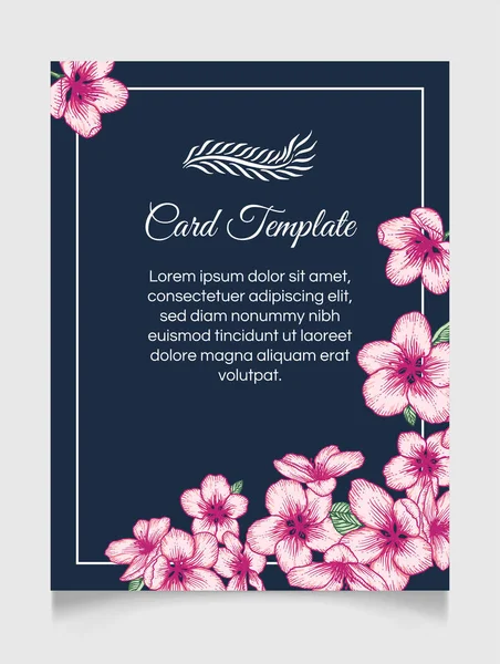 Vector Botanical Floral Convite Casamento Azul Escuro Modelo Cartão Elegante —  Vetores de Stock