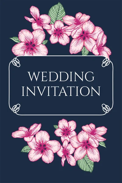 Vecteur Botanique Floral Invitation Mariage Bleu Foncé Élégant Modèle Carte — Image vectorielle