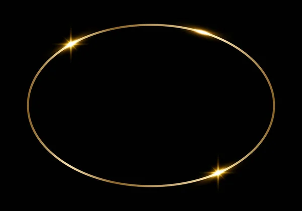 Golden Shiny Glowing Oval Frame Isolated Black Background Gold Metal — Stock Vector