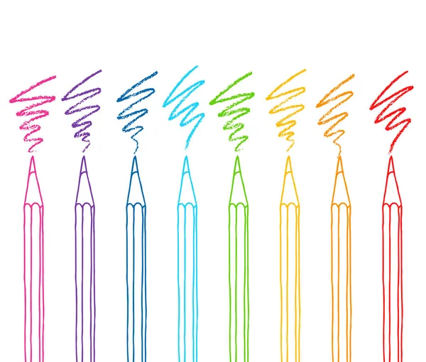 Lápis Coloridos Contorno Com Traços Escotilha Definem Ilustração Doodle Vetorial — Vetor de Stock