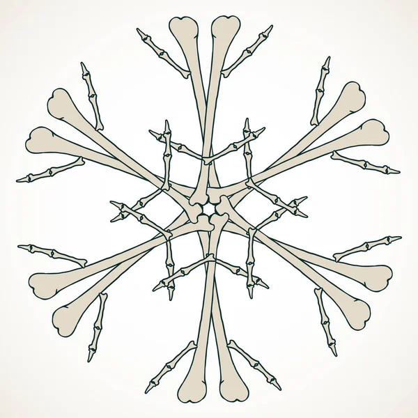 Vektor Schneeflocke Aus Knochen Beige Isoliert Über Weißem Hintergrund — Stockvektor