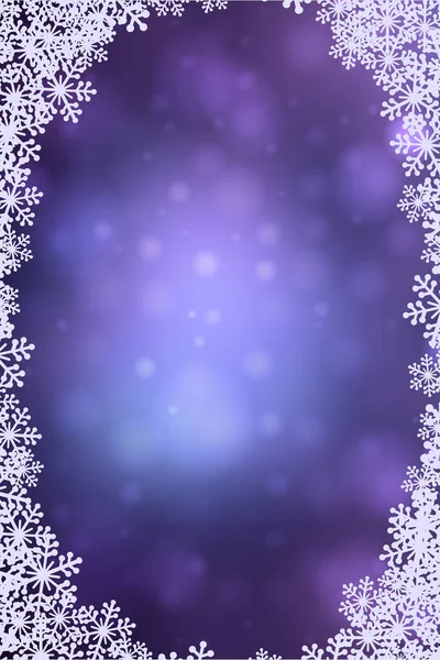 Kerst Sneeuwvlokken Blanco Ovale Frame Vector Illustratie Wenskaart Paars Blauw — Stockvector