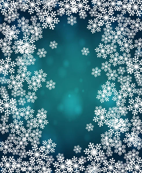 Christmas Snowflakes Blank Frame Vector Illustration Greeting Card Winter Teal — Stock Vector