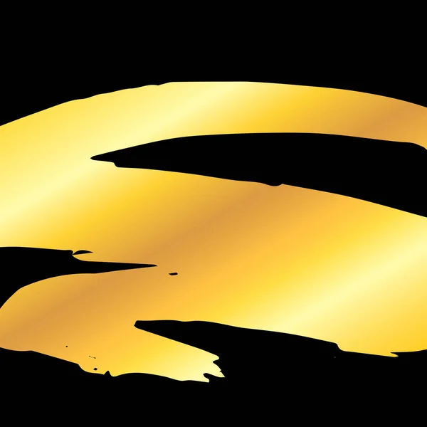 Pennello Artistico Dorato Pennello Pennellata Sfondo Nero Metallo Lucido Oro — Vettoriale Stock