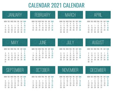 2021 yılı vektör takvimine göre yeşil ve beyaz lacy doodle çiçekli arka plan çizilmiş. Hafta pazartesiden itibaren başlıyor