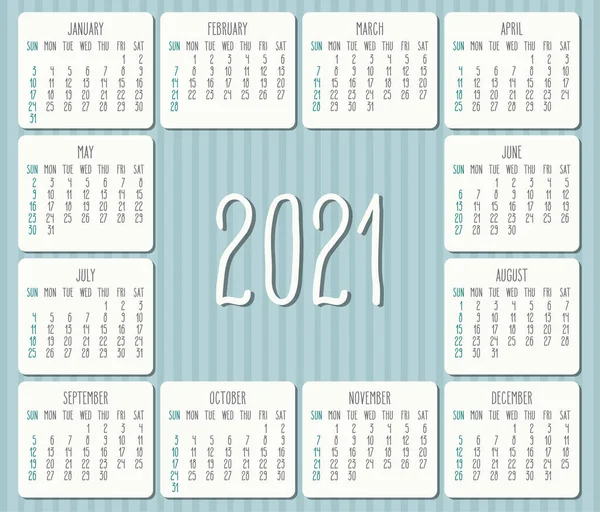 2021 파랗게 무늬가 하얀색 일요일부터 시작되는 — 스톡 벡터