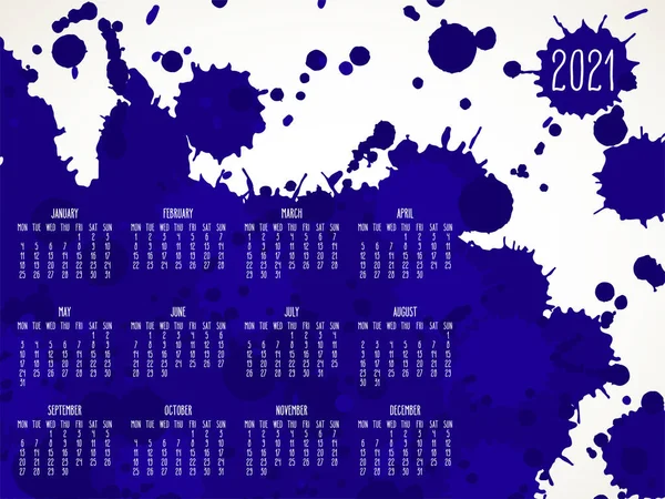 Año 2021 Vector Calendario Mensual Dibujado Mano Pintura Azul Oscuro — Vector de stock