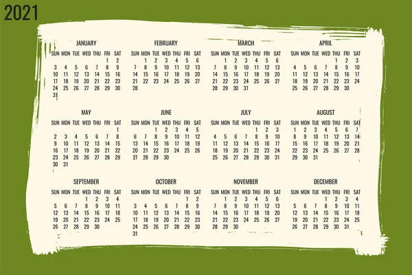 Año 2021 Vector Contemporáneo Calendario Mensual Pincel Dibujado Mano Diseño — Vector de stock