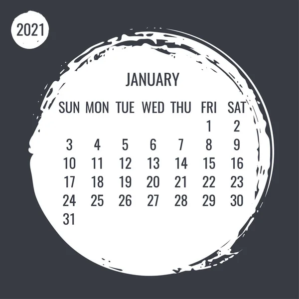 Styczeń 2021 Współczesny Kalendarz Wektorowy Miesięczny Ręcznie Rysowane Białe Koło — Wektor stockowy