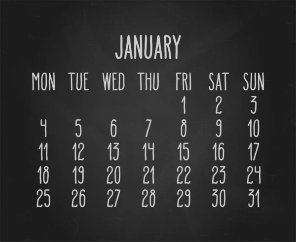 Векторный Календарь Ручной Работы Январь 2021 Года Фоне Черной Доски — стоковый вектор