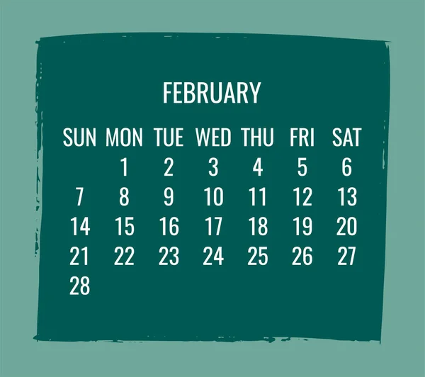 Febbraio 2021 Calendario Mensile Vettoriale Contemporaneo Pennellata Disegnata Mano Morbido — Vettoriale Stock