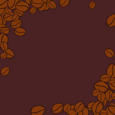 Fırınlanmış kahve çekirdekleri. Koyu, boş kare çerçeveli. Grafiksel kafe menü şablonu vektör illüstrasyonu.