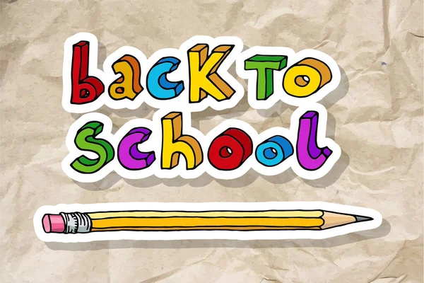 Menggambar Corat Coret Tangan Kembali Sekolah Kata Multicolor Dan Pensil - Stok Vektor