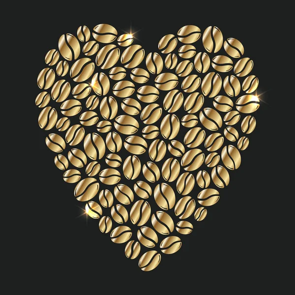 Groupe Grains Café Dorés Torréfiés Formant Cœur Amour Symbole Caféine — Image vectorielle