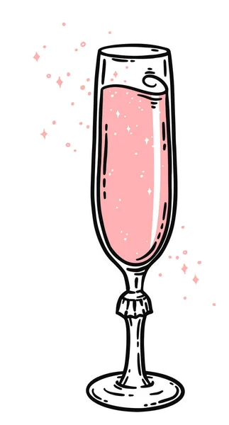 Flauto Rosa Champagne Vetro Disegnato Mano Vettoriale Illustrazione Ristorante Alcool — Vettoriale Stock