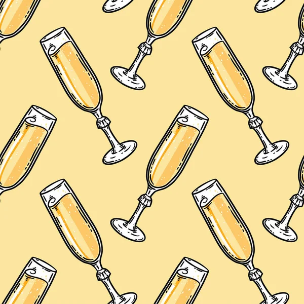 Flöte Goldenes Champagnerglas Handgezeichnet Vektor Hintergrund Illustration Restaurant Alkohol Trinken — Stockvektor