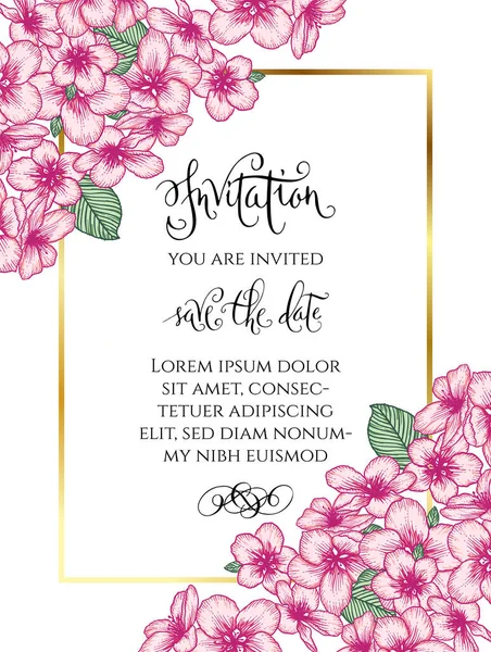 Векторні Ботанічні Квіткові Весільні Запрошення Елегантний Шаблон Листівки Рожевими Яблучними — стоковий вектор