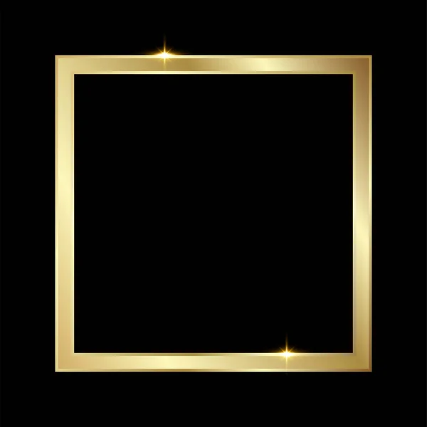 Quadro Quadrado Brilhante Dourado Brilhante Isolado Sobre Fundo Preto Ouro — Vetor de Stock