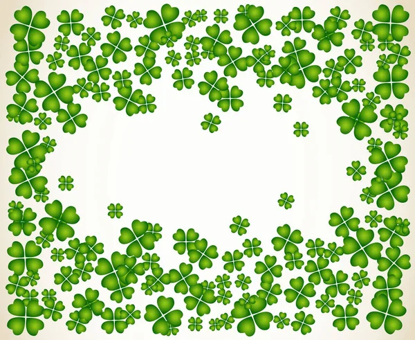 サンパトリックの日ベクトルフレーム小さな緑の三葉虫のクローバーのシャムロックの葉 アイルランドのお祭りお祝いグリーティングカードのデザインの背景 大自然の花春の背景 — ストックベクタ