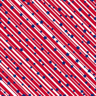 Amerikan vatansever yıldızları ve çizgileri parlak kırmızı, mavi ve beyaz desenli. Bağımsızlık günü vektör arkaplanı.