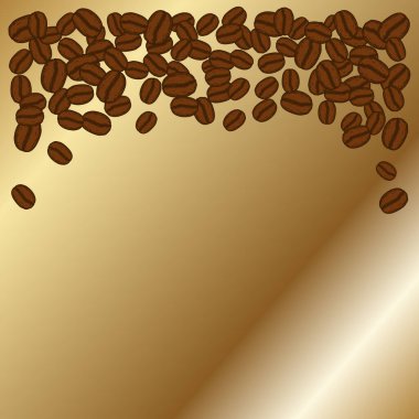 Fırınlanmış kahve çekirdekleri boş altın çerçeve. Grafik menü şablonu vektör çizimi.