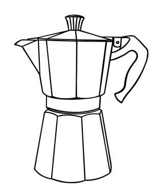 İtalyan kahve makinesi ya da kahve makinası, espresso makinesi, kahve makinesi. El çizimi vektör silüeti beyazı üzerine izole edilmiş siyah çizimi.