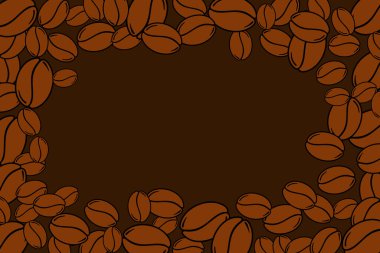 Fırınlanmış kahve çekirdekleri koyu boş çerçeve. Grafiksel kafe menü şablonu vektör illüstrasyonu.