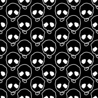 Vektör cadılar bayramı karalama kafatası siyah beyaz desenli. Parti posteri için tasarım arka planı. El çizimi karikatür çizimi.